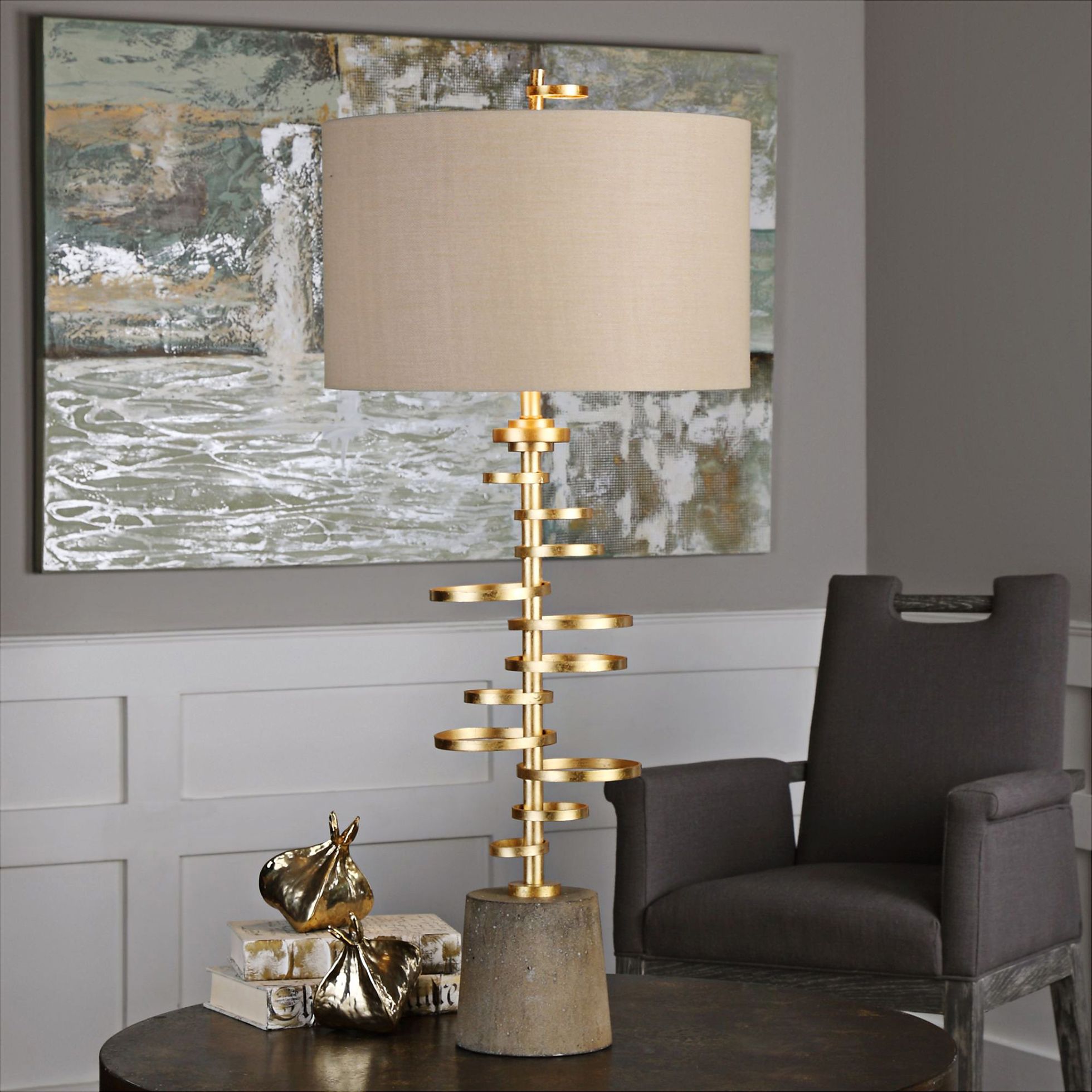 Uttermost Lostine Gold Leaf Staggered Rings Table Lamp