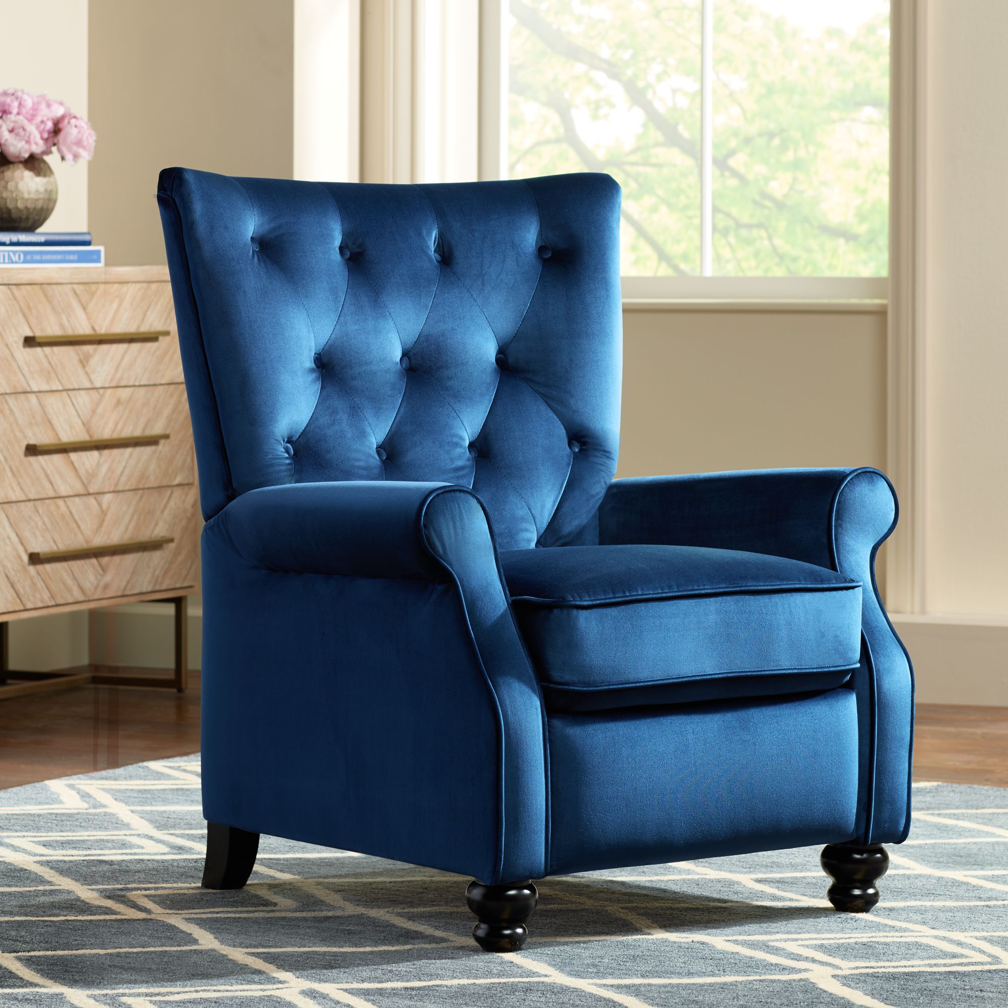 Bryce Blue Tufted Push Back Recliner Chair 9W497 Lamps Plus
