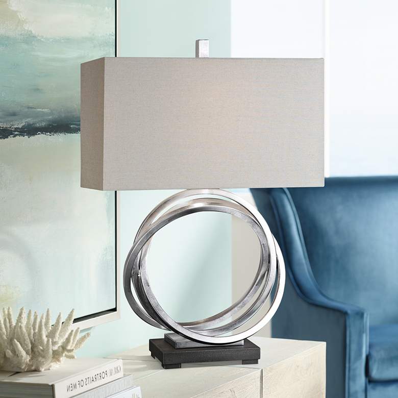 Image 1 Uttermost Soroca Silver Leaf Metallic Rings Table Lamp