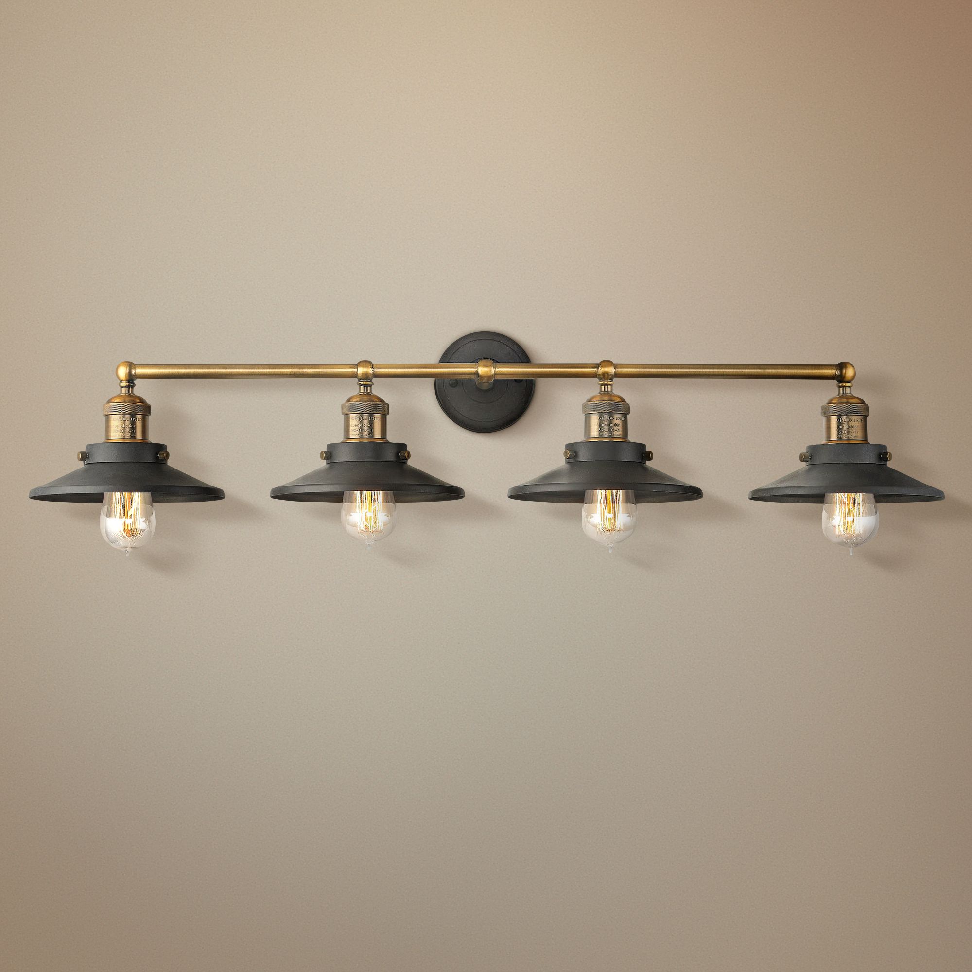 English Pub 38"W Brass and Tarnished Graphite Bath Light