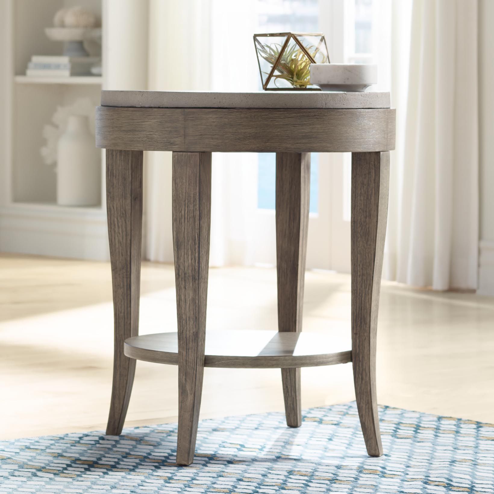 Deka 24" Wide Birch Wood and Concrete Accent Table