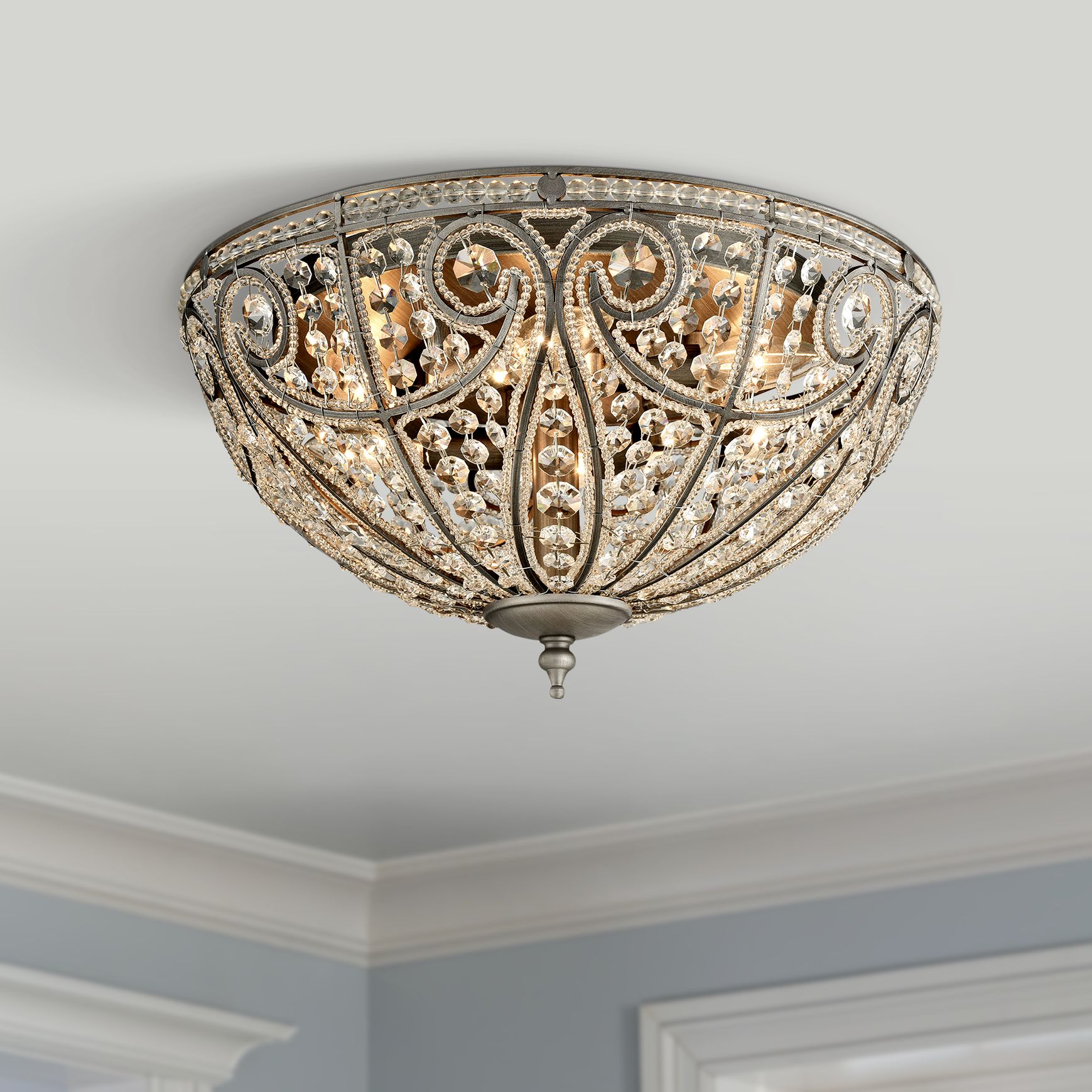 Elizabethan 17" Wide Weathered Zinc 6-Light Ceiling Light