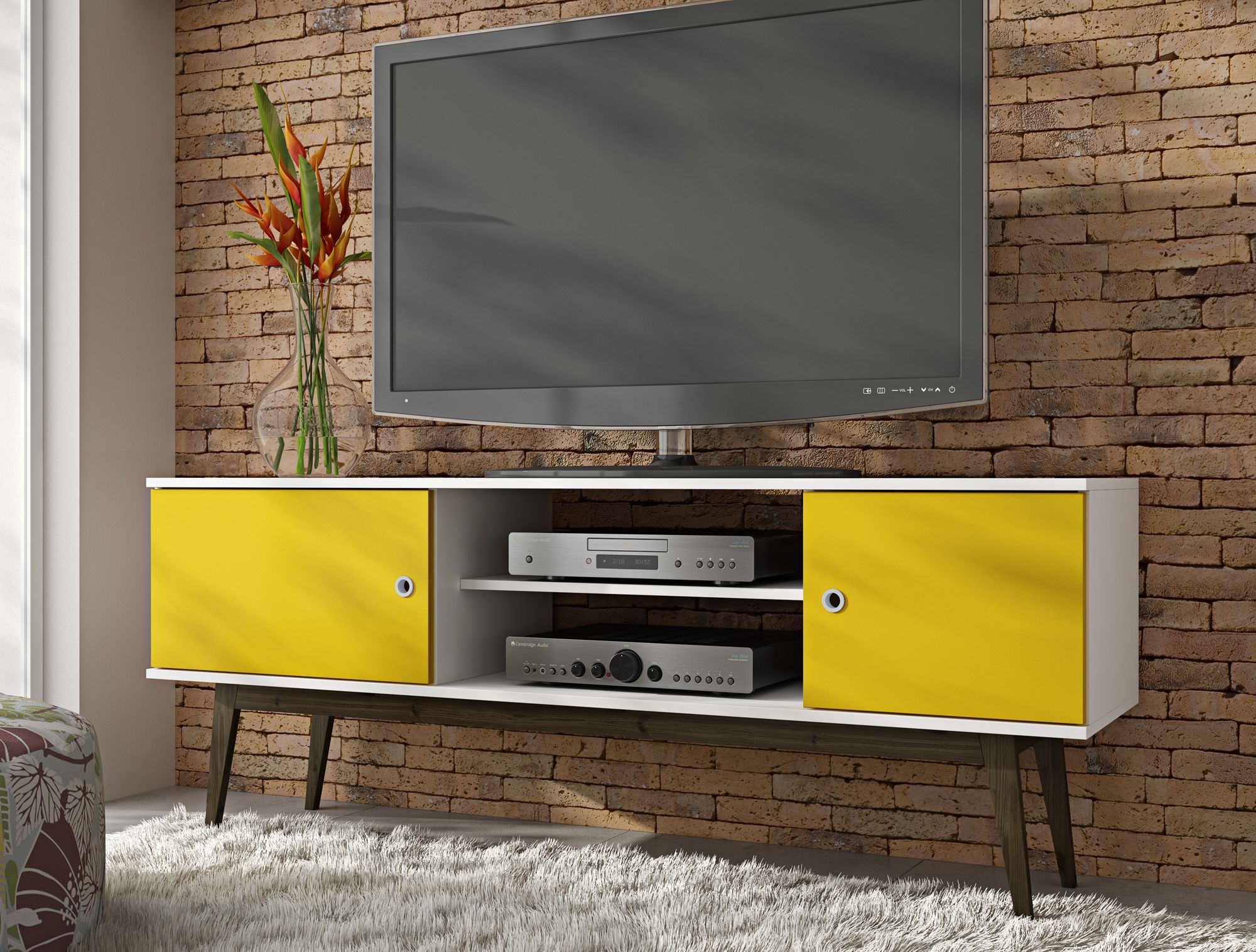 Salem 59" Wide White and Yellow Wood 2-Door TV Media Stand