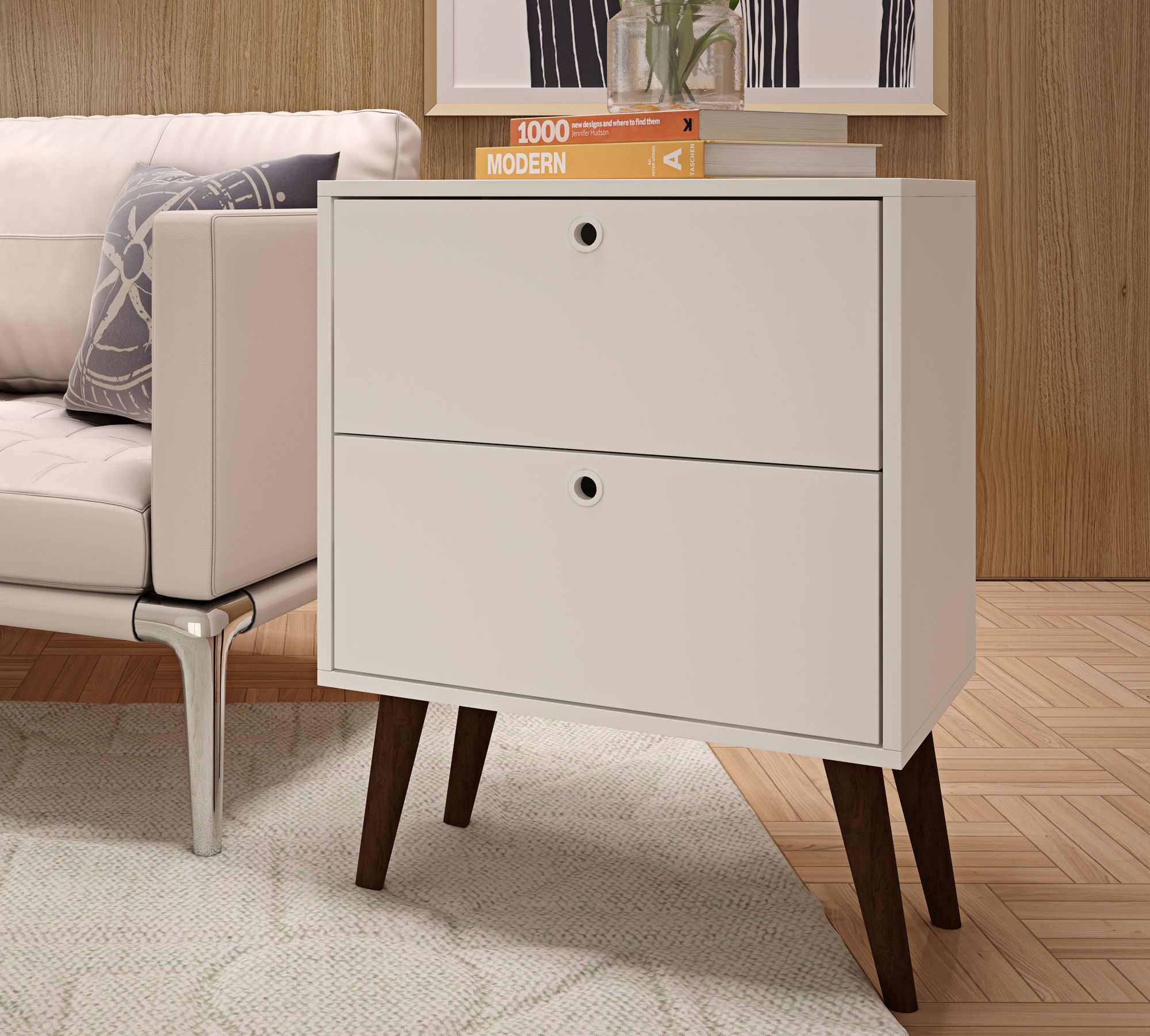Taby 21" Wide White 2-Drawer Modern Nightstand or End Table