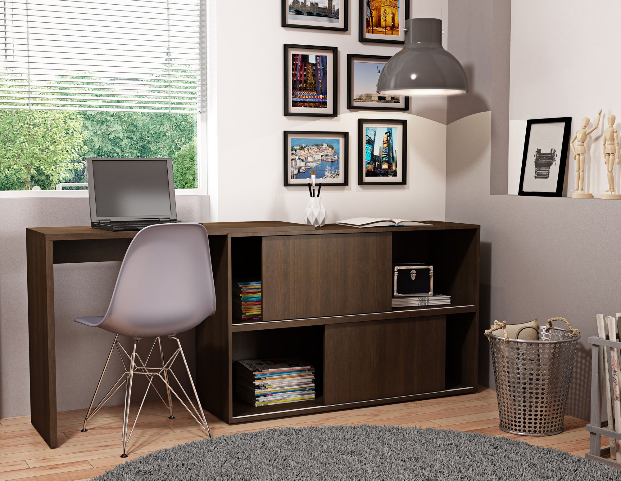 Bari 42 1/4" Wide Tobacco Wood 2-Door Bookcase Desk