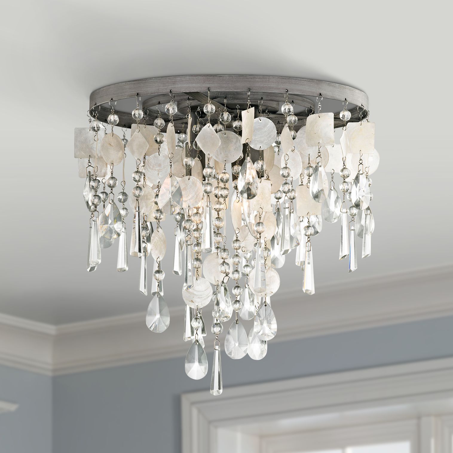Alexandra 14 Wide Zinc And Capiz Shell Ceiling Light