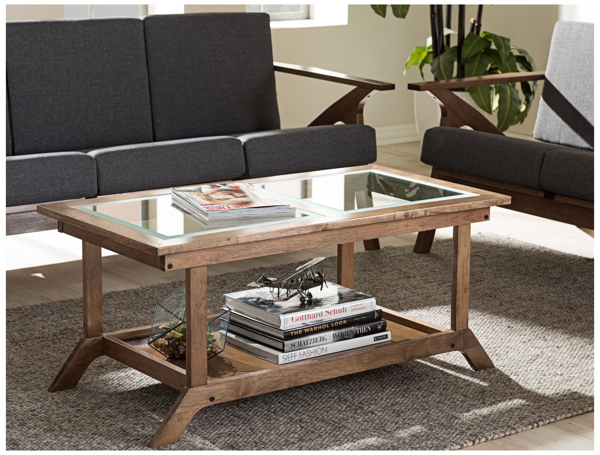 Cayla 40 1/2" Wide Glass Top Walnut Brown Wood Coffee Table