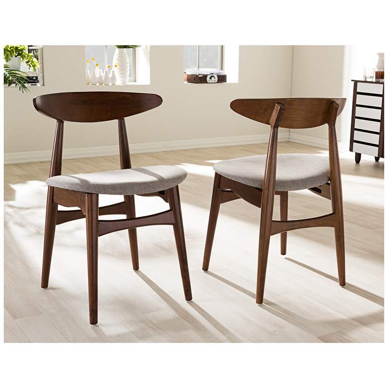 Baxton Studio Flora Gray Fabric Oak Dining Chair Set of 2
