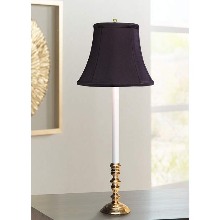 Brookwood Polished Brass Buffet Lamp, Brass Candlestick Lamp With Black Shade