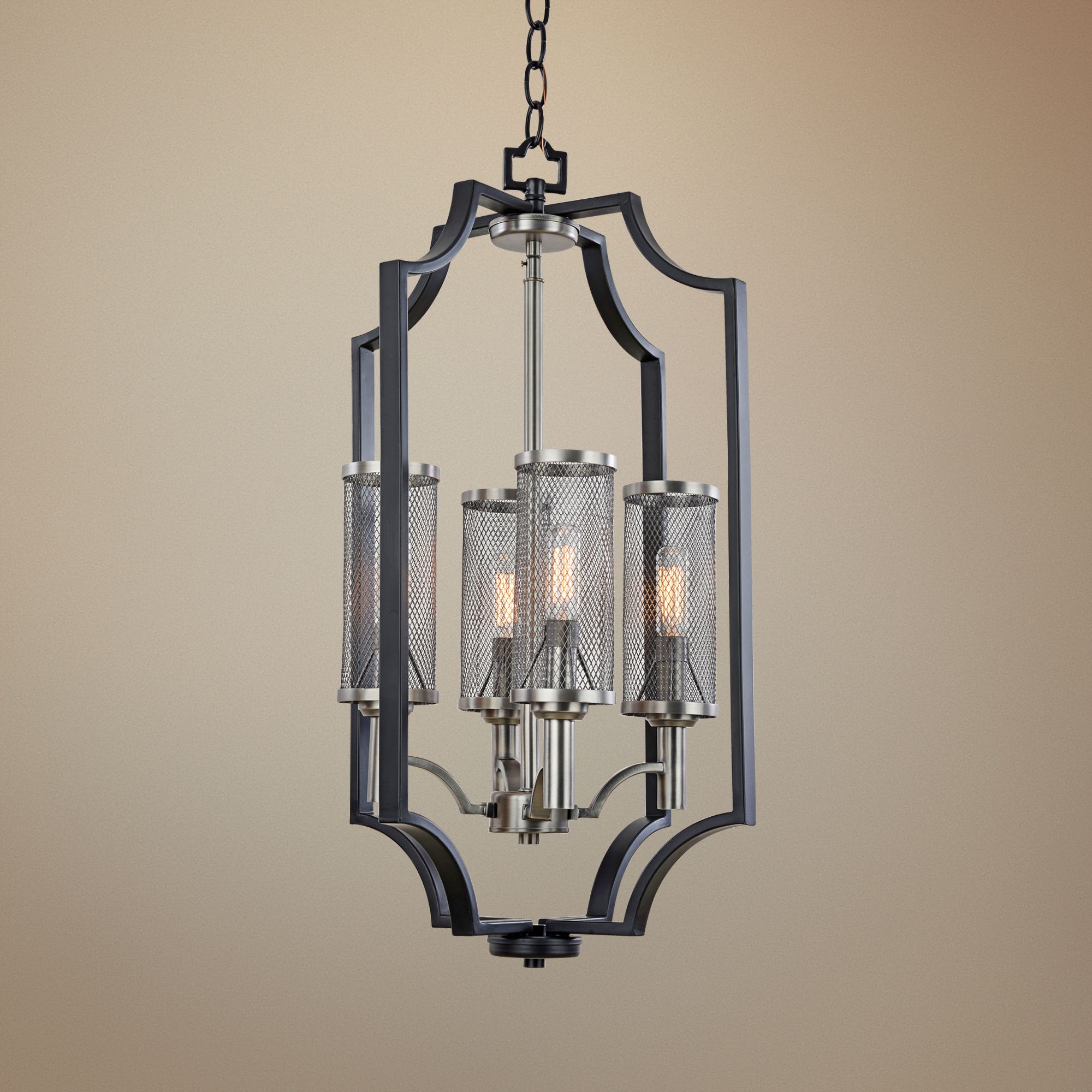 Artcraft Oxford 14"W Matte Black Mesh Cage 4-Light Pendant