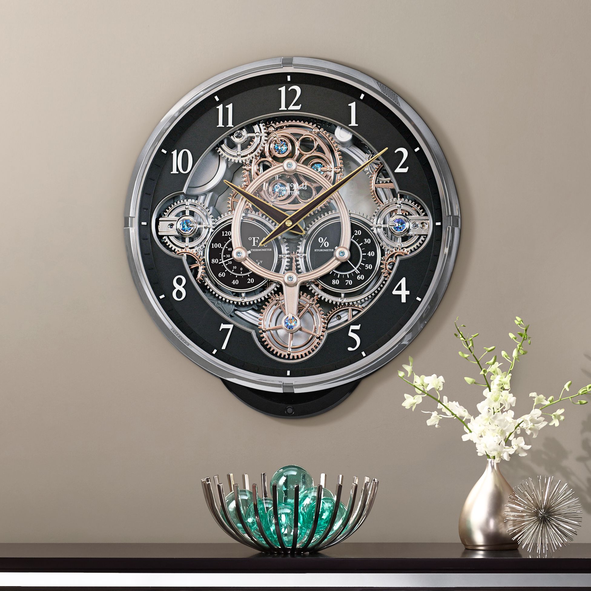 Gadget 16 1/4" High Chiming Wall Clock with Thermometer