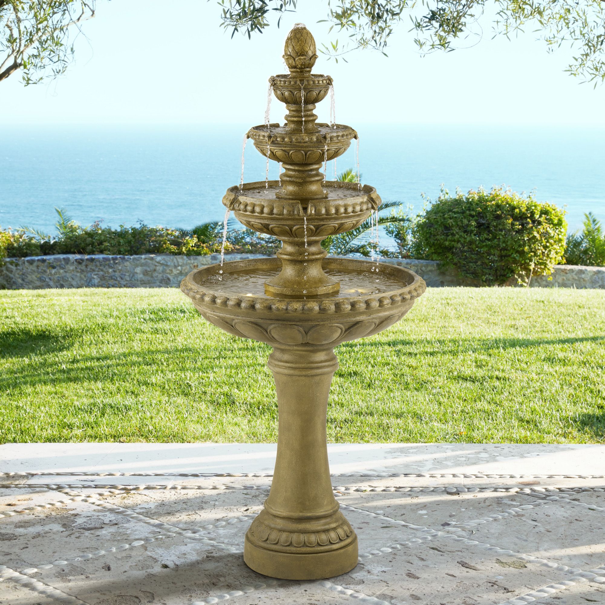 Sag Harbor 66" High Stone 4-Tier LED Outdoor Floor Fountain