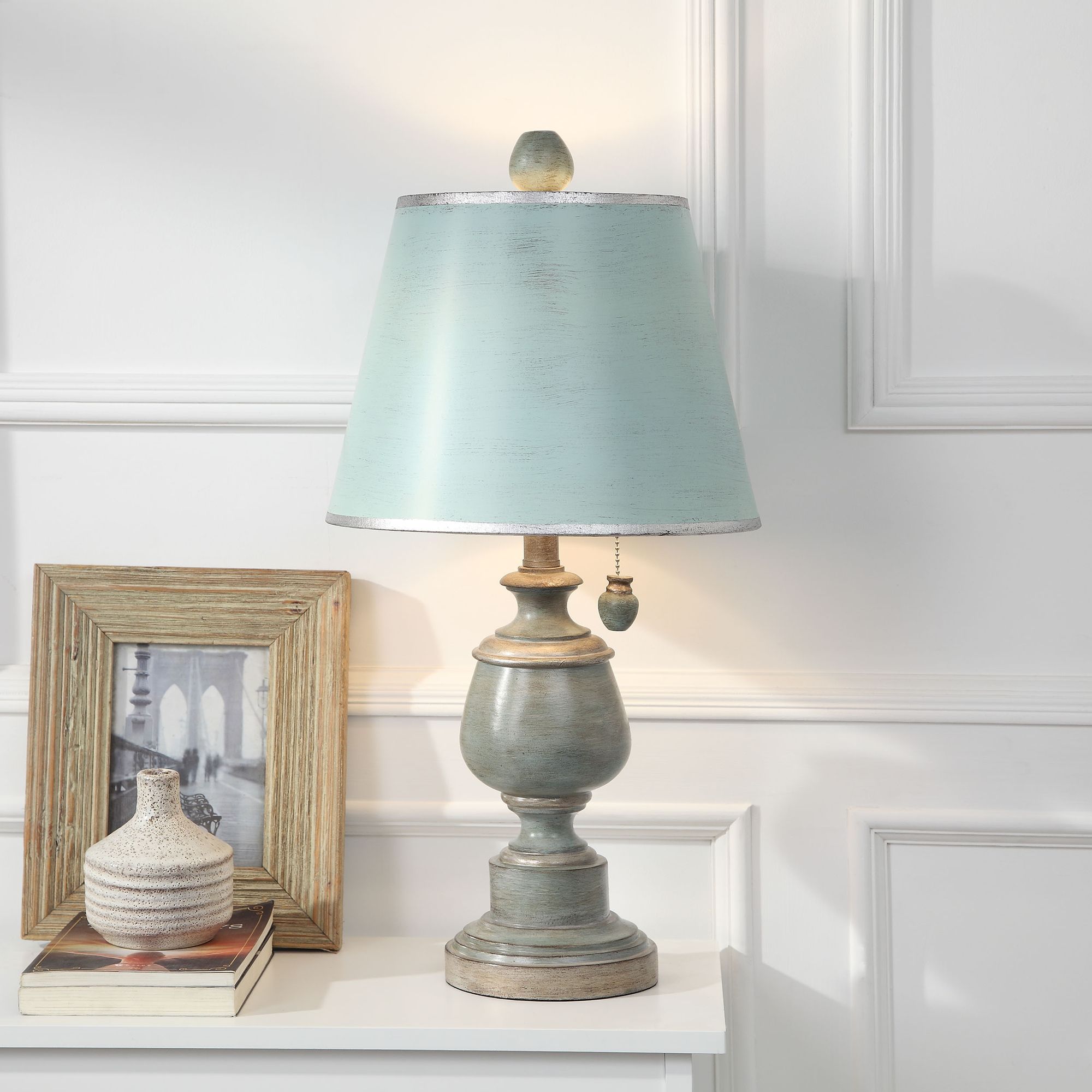 Palmer Antique Coastal Blue Painted Urn Table Lamp