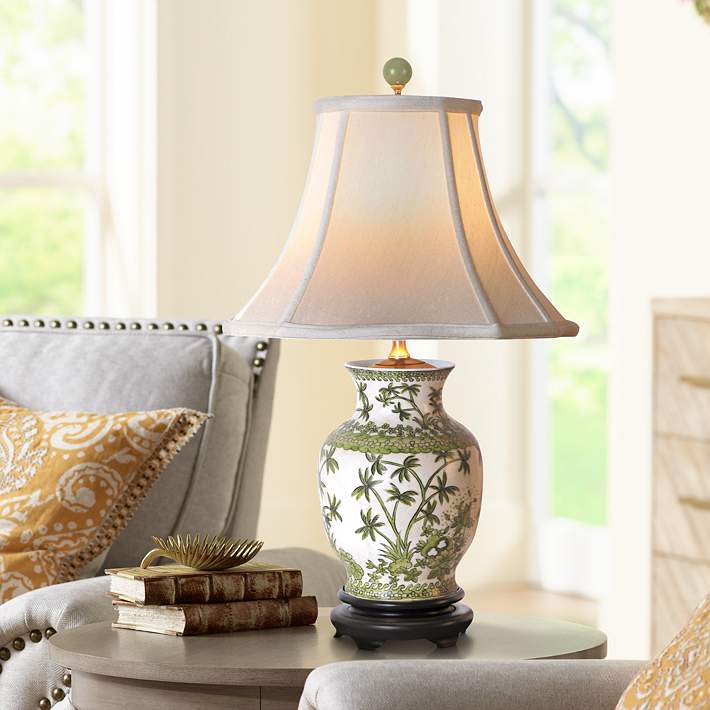 Palm Tree Porcelain Vase Table Lamp, Vase Table Lamps For Living Room
