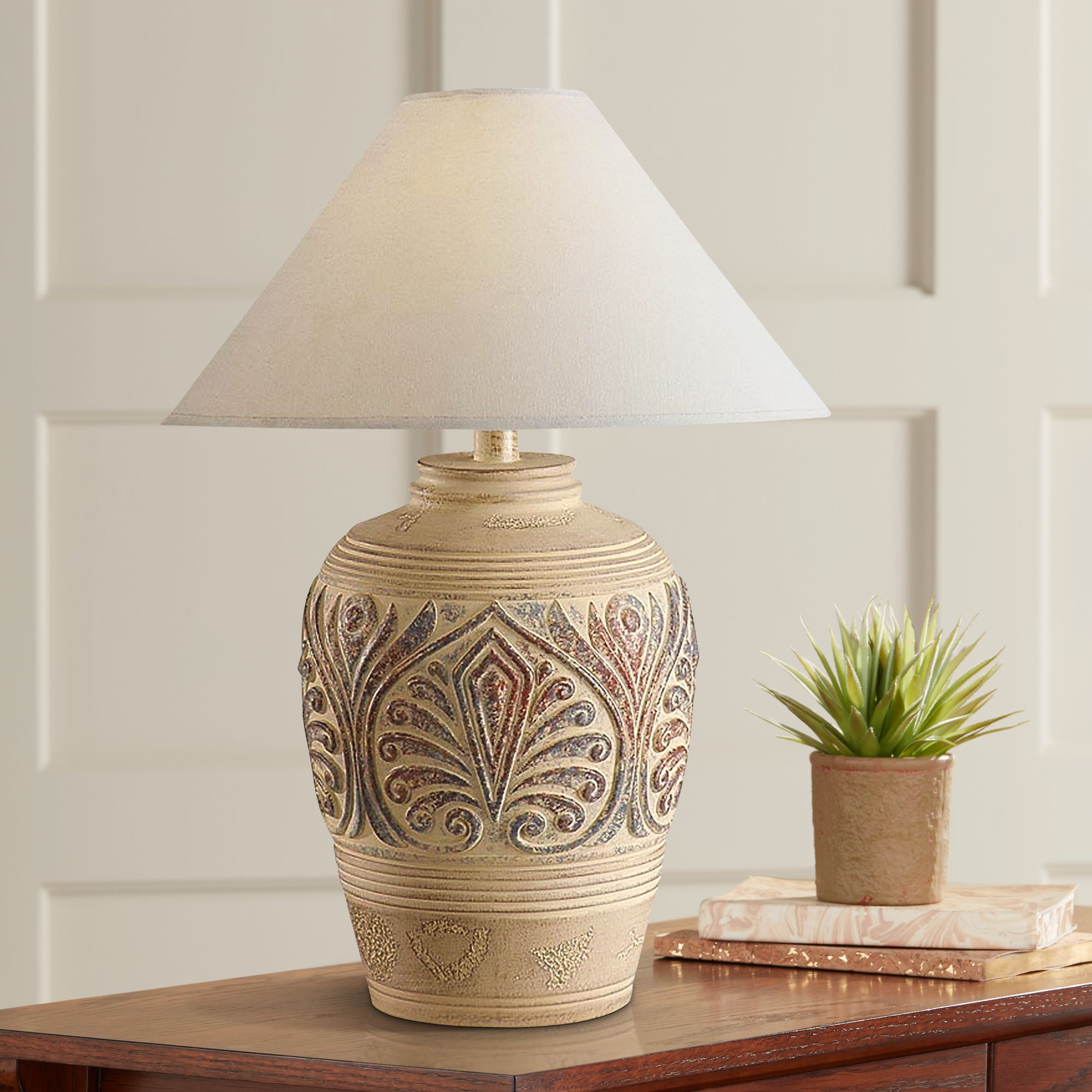 Southwest Tan Leaf Design Table Lamp