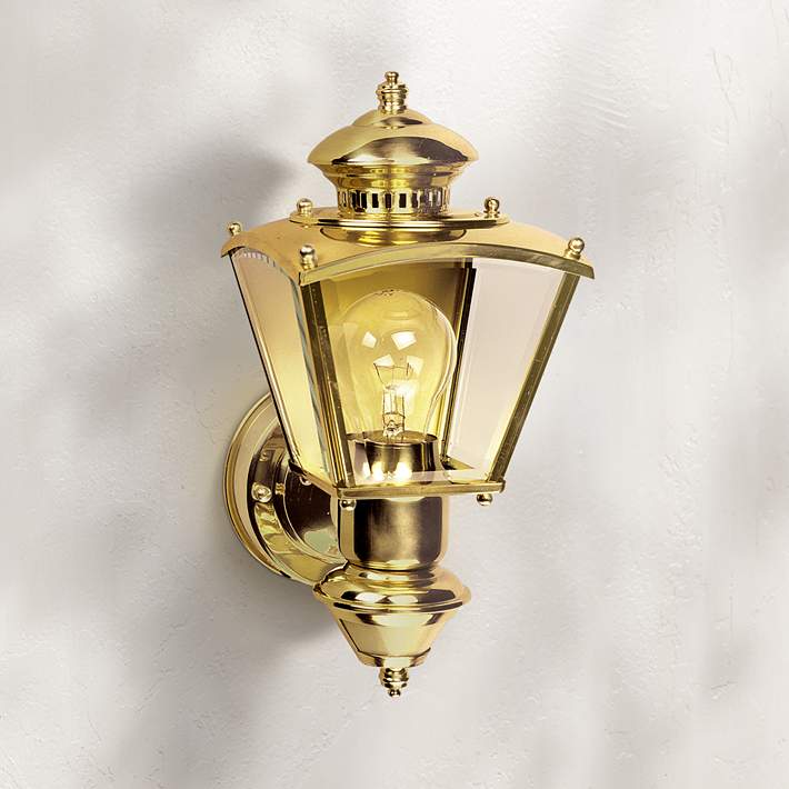 Outdoor Lantern Polished Brass 1-Light Wall Mount Fixture Home Porch Garage Lamp 