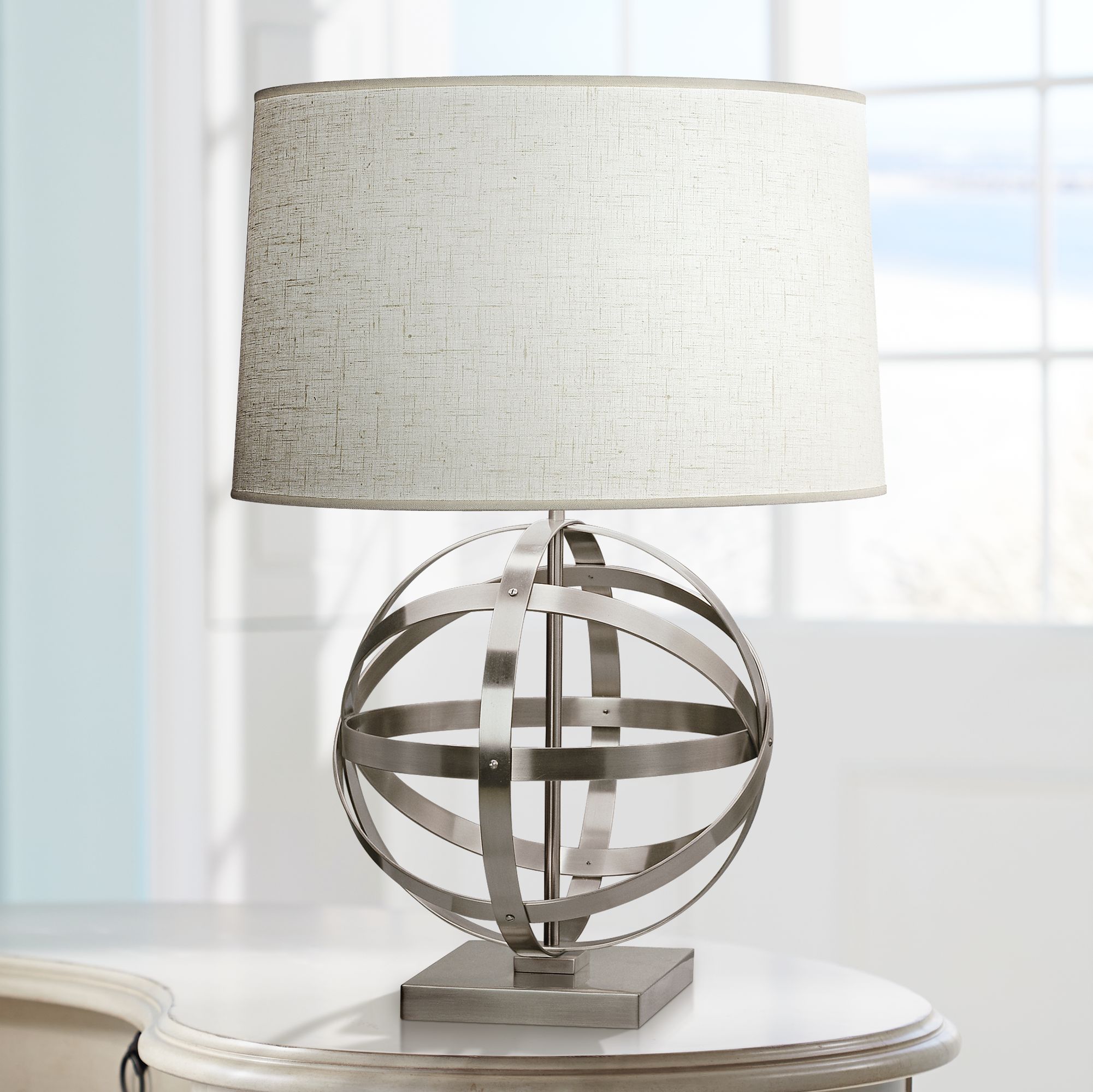 Robert Abbey Nickel with Oyster Linen Shade Accent Lamp