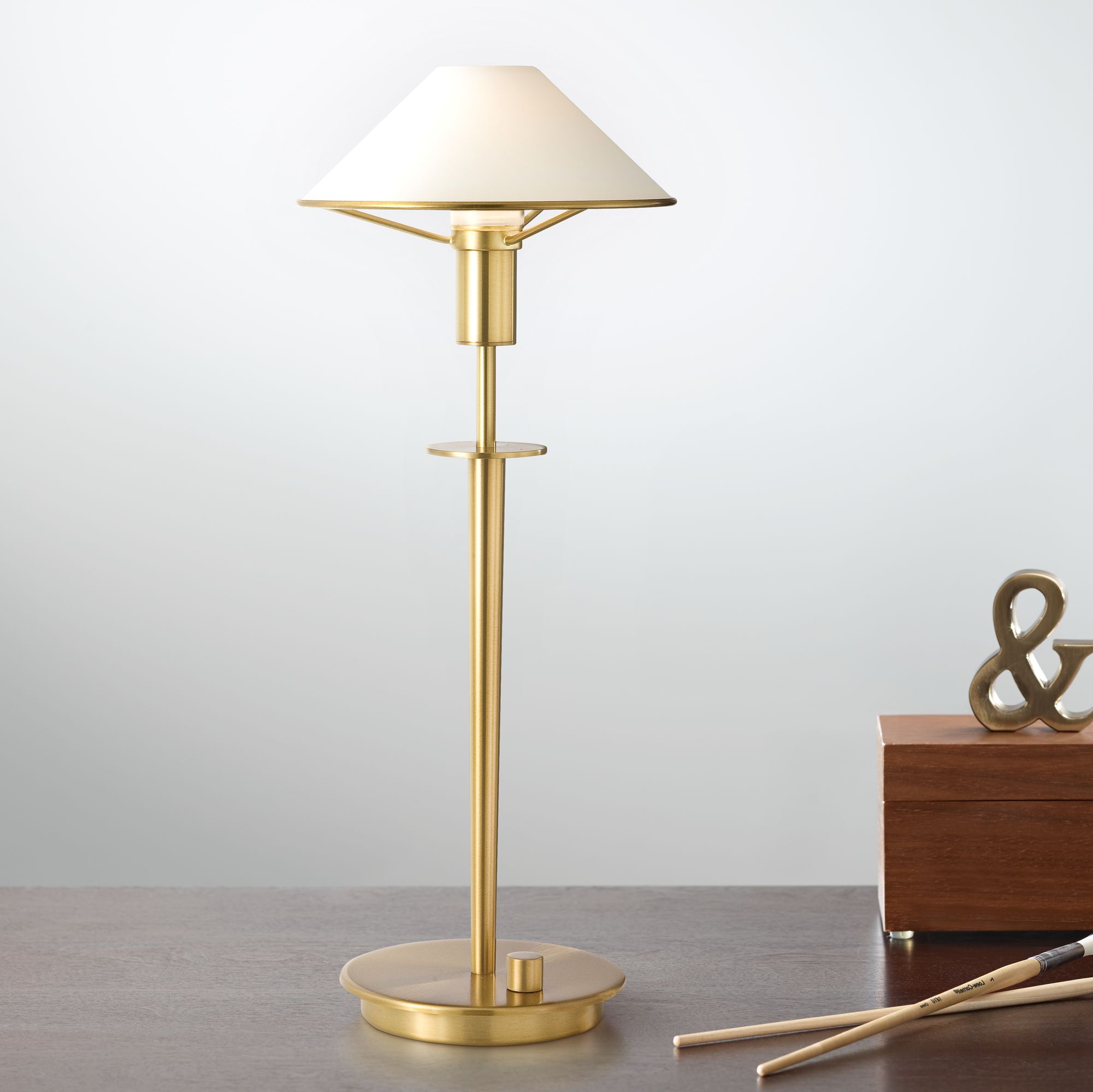 Holtkoetter Antique Brass True White Glass Desk Lamp