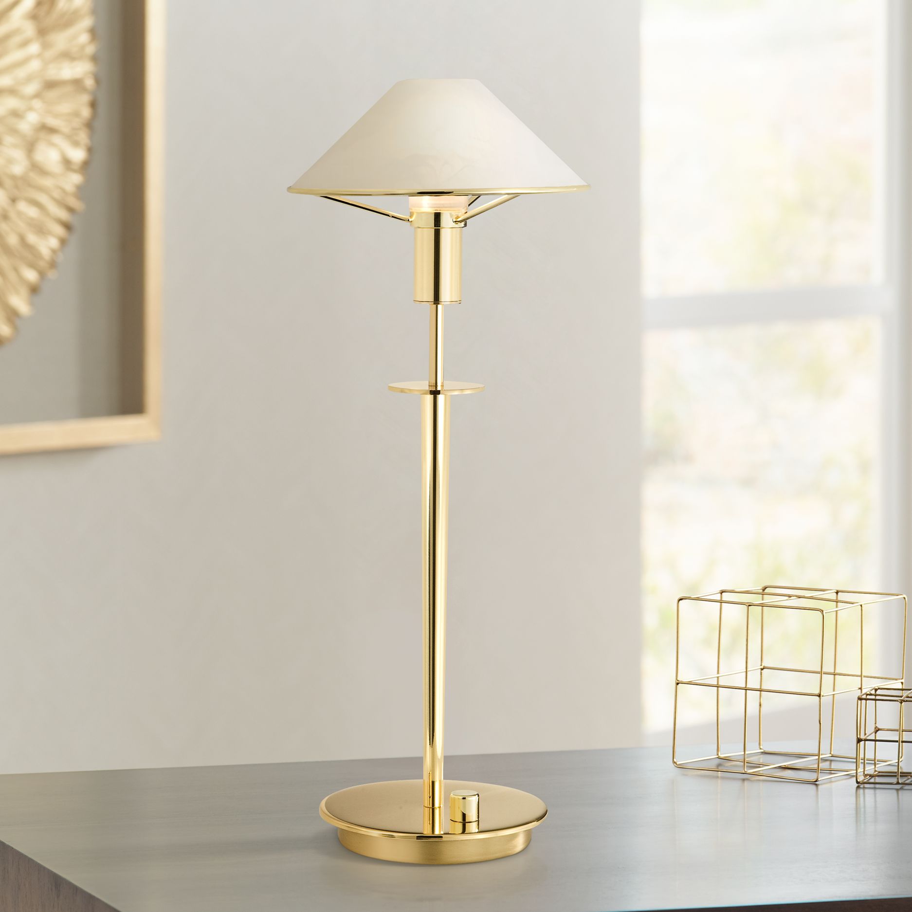 Holtkoetter Brushed Brass Alabaster White Glass Desk Lamp J1540
