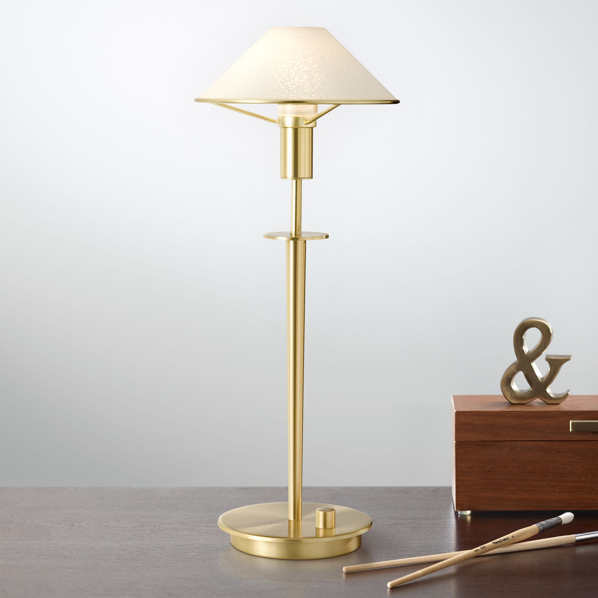Holtkoetter Brushed Brass Satin White Glass Desk Lamp