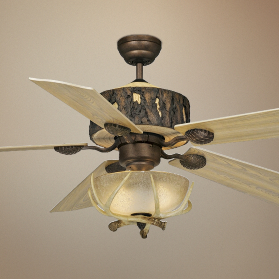 52" Vaxcel Log Cabin Ceiling Fan with Antler Bowl Light Kit   #J2188 N0423