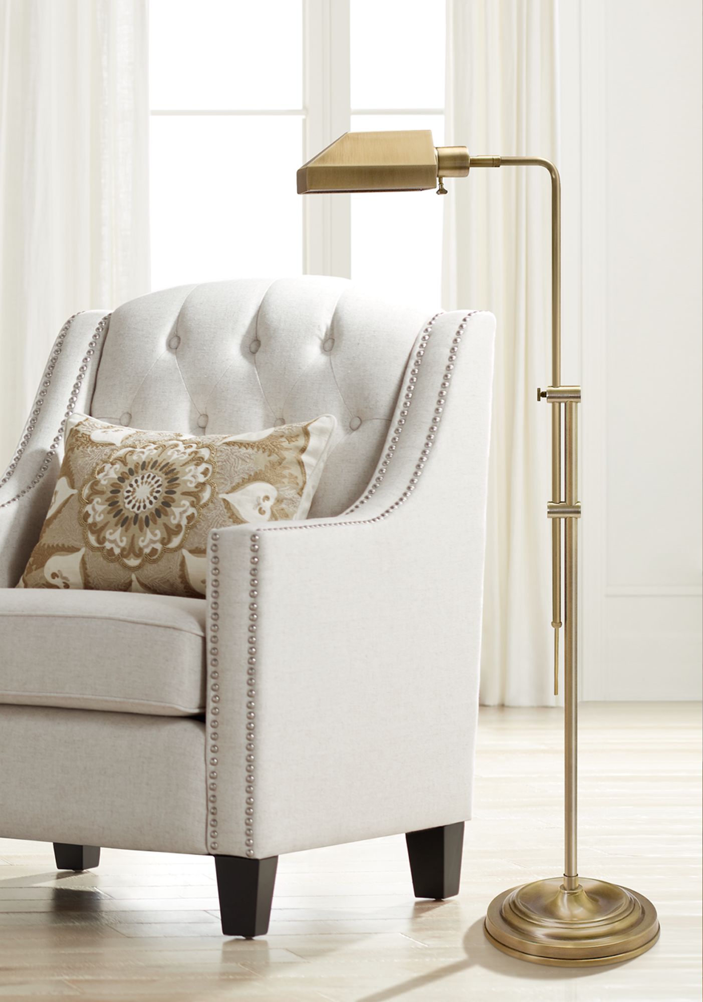 House of Troy Coach Pharmacy Floor Lamp Antique Brass