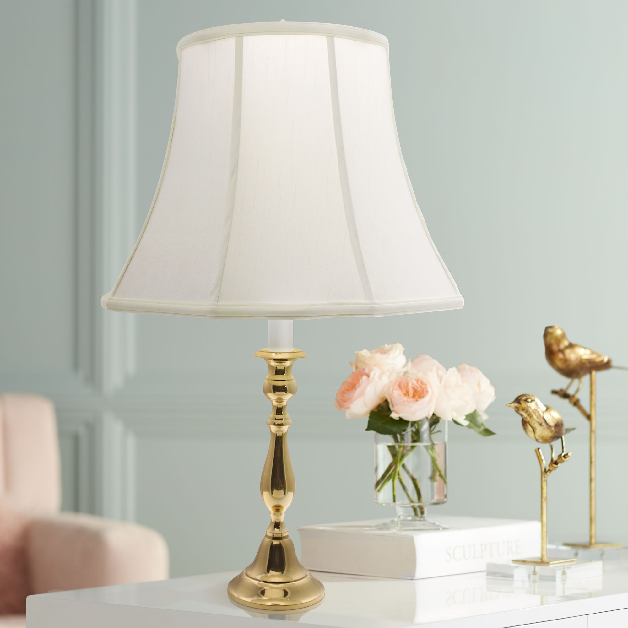White Shade Candlestick Table Lamp 