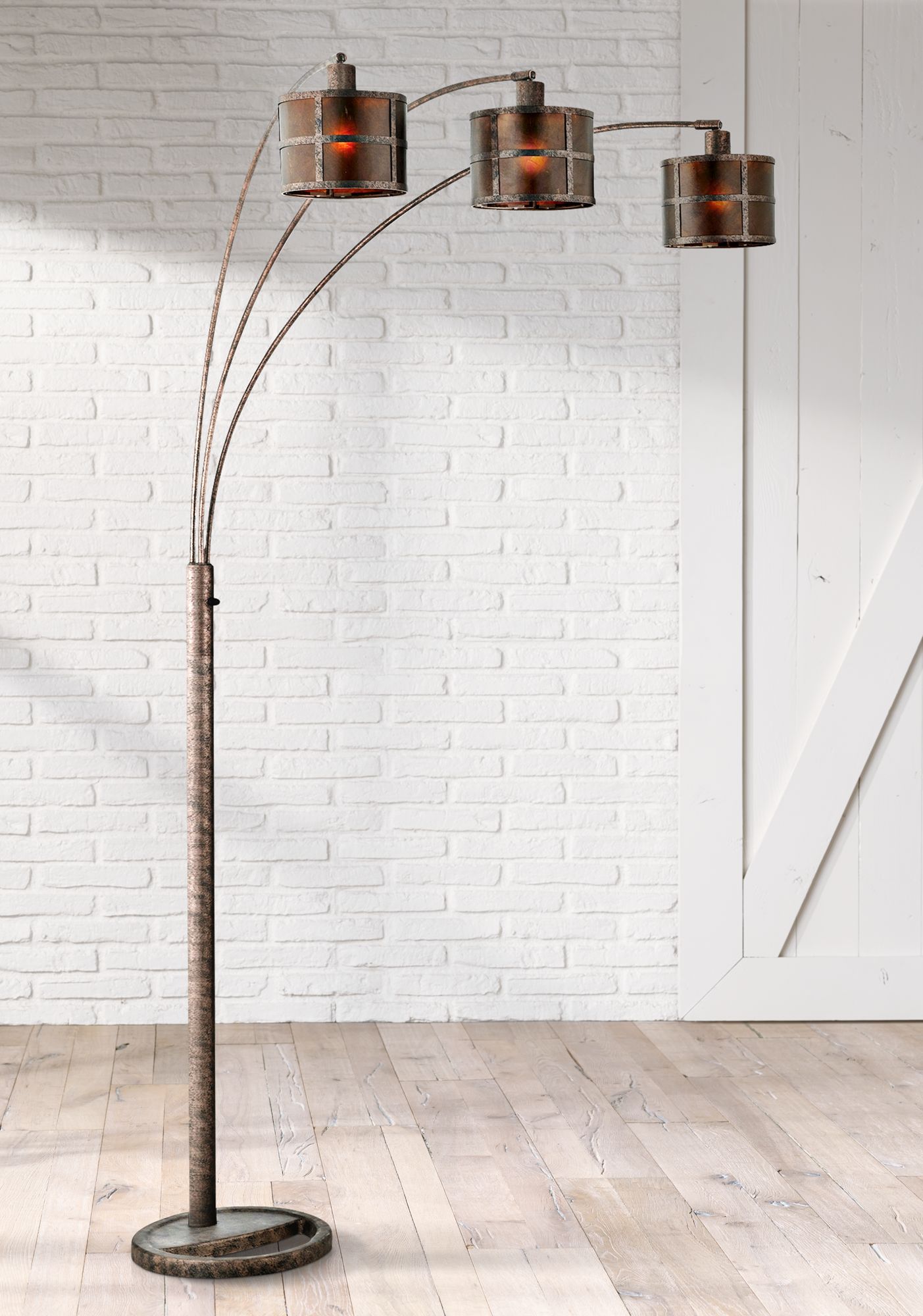Three Light Arc Rust Floor Lamp