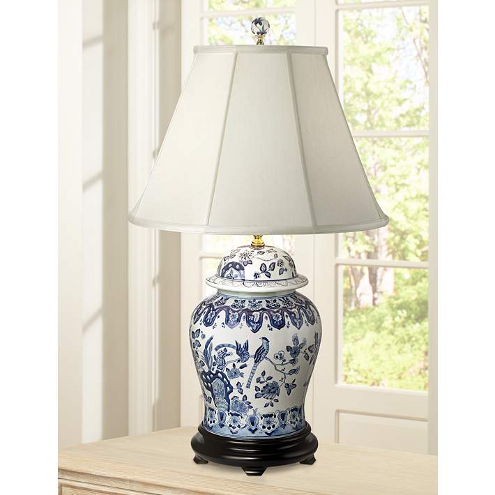 English Fl Hand Painted Porcelain, Shonna Blue And White Porcelain Jar Table Lamp