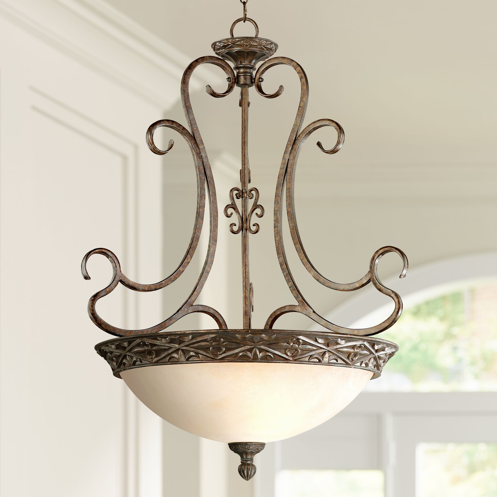 French Bronze Scroll 26" Wide Pendant Chandelier
