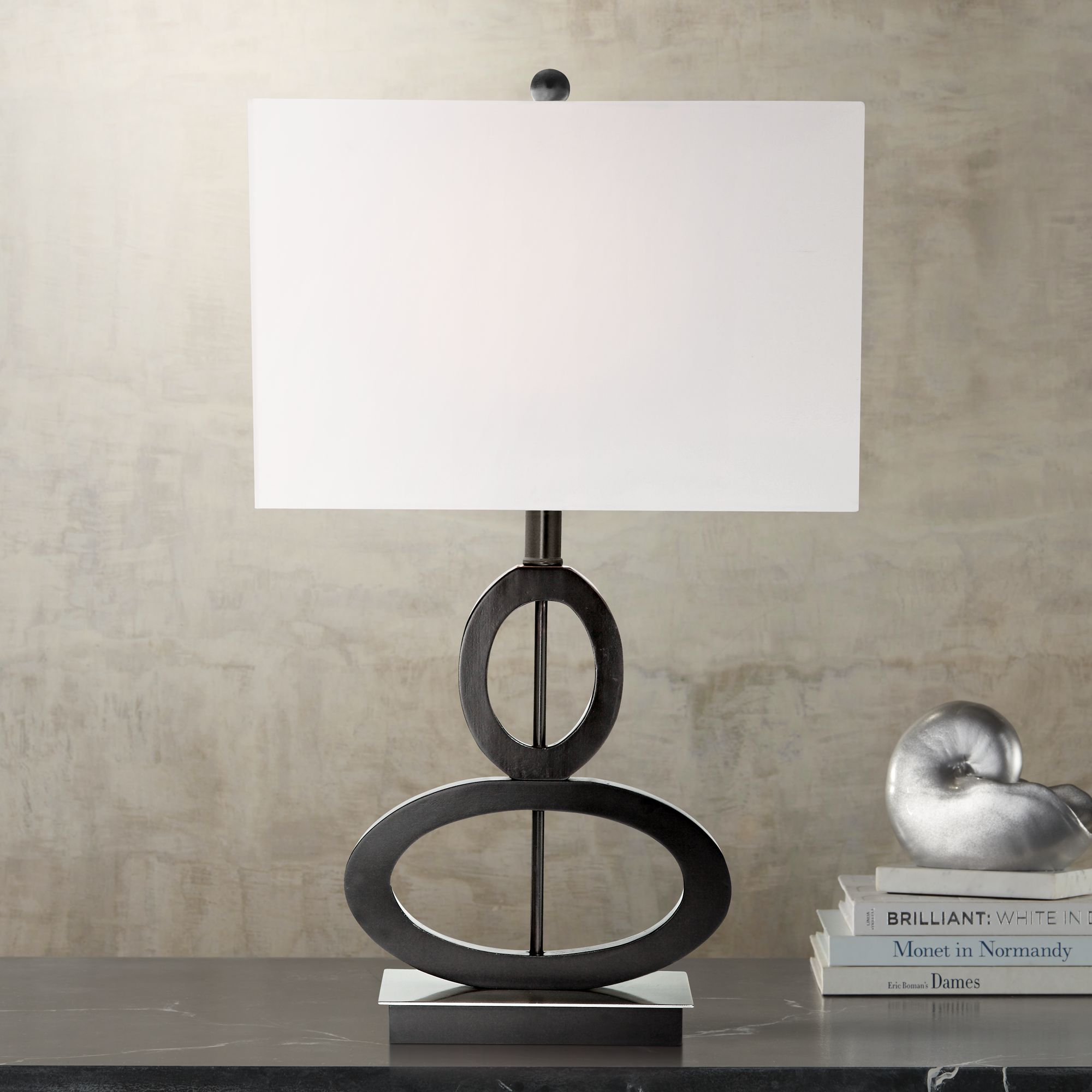 Black and Satin Steel Asymmetrical Ovals Table Lamp K7768 Lamps Plus