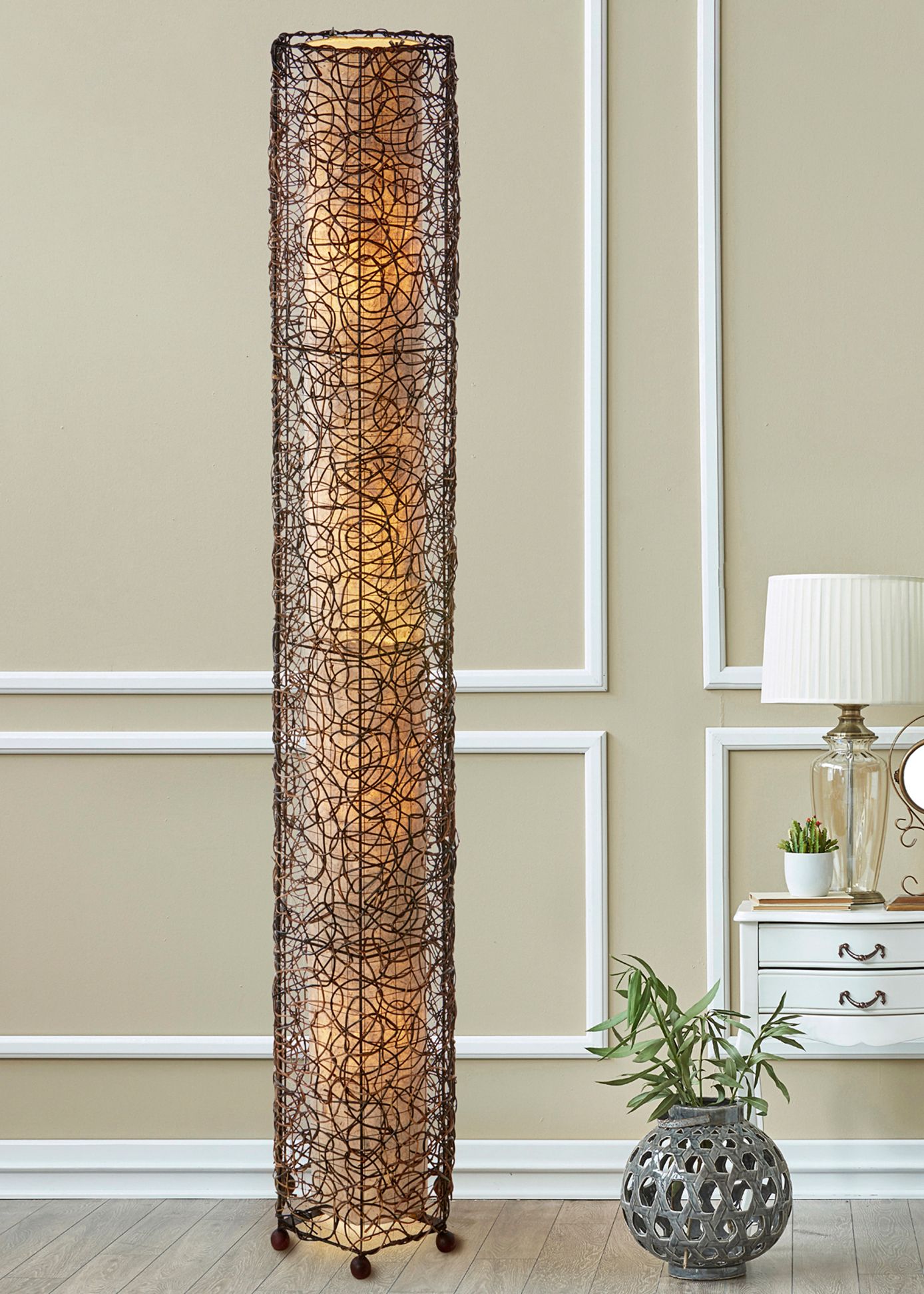 Eangee Giant Tower Durian Shade Nito Vines Floor Lamp