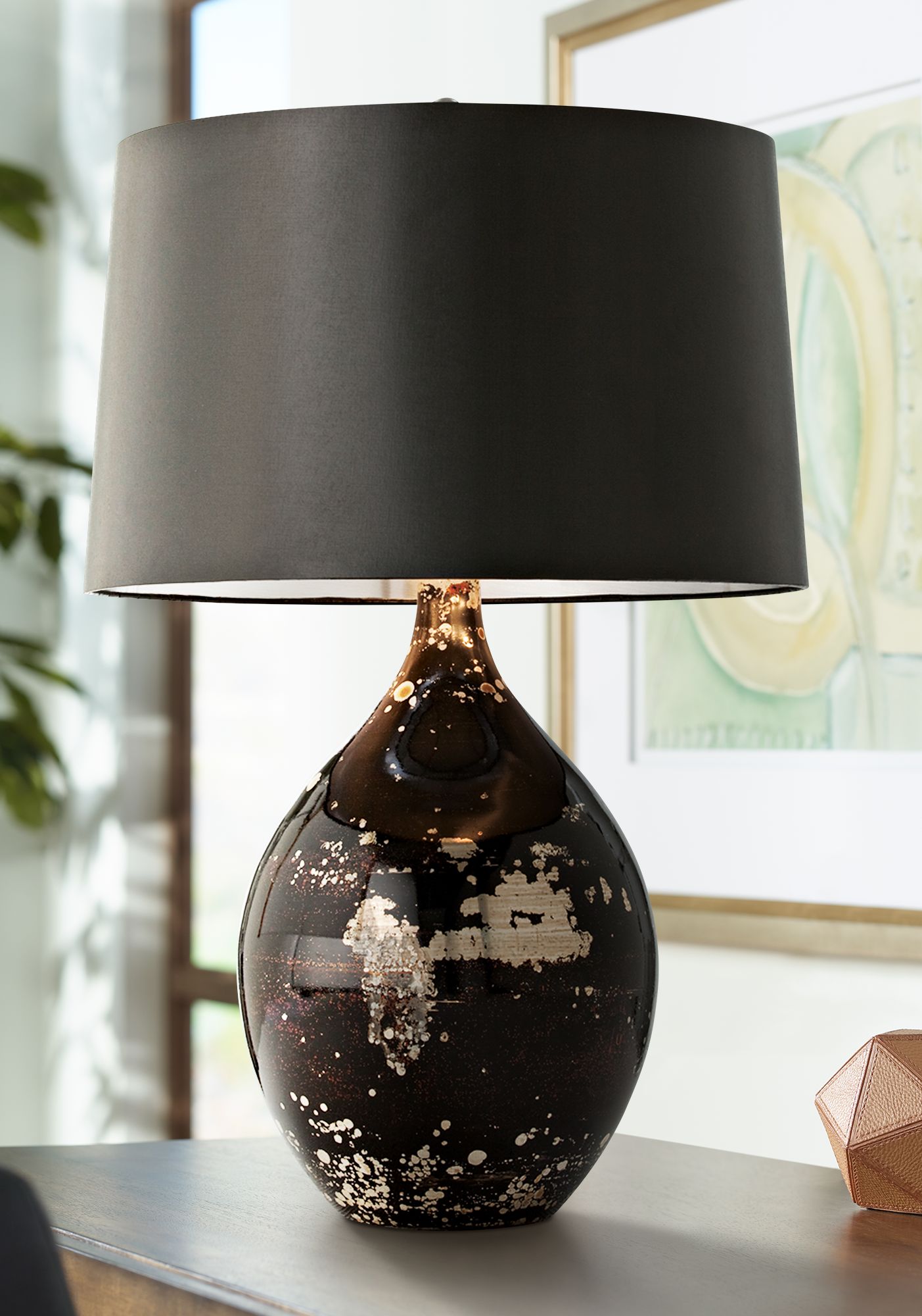 Arteriors Home Flynn Mercury Black Reactive Glass Table Lamp