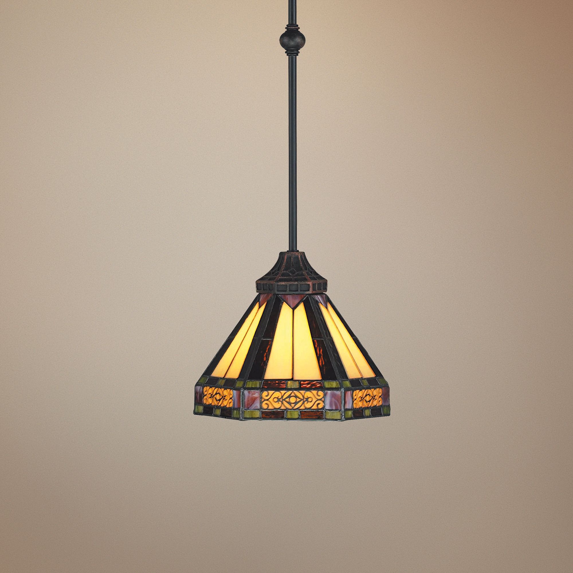 Aged Bronze Filigree Tiffany Style 6 1/2" Wide Mini Pendant