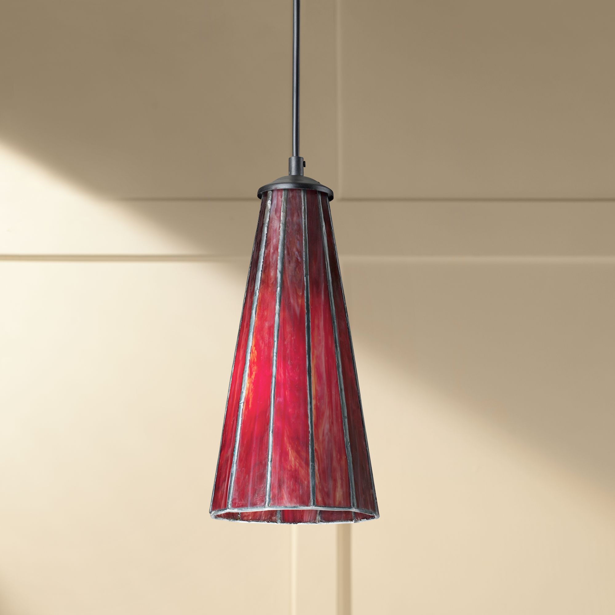 Lumino Inferno 5" Wide Red Tiffany Style Glass Mini Pendant