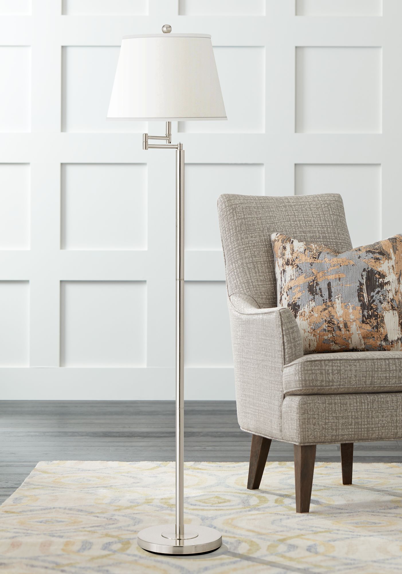 Andros Brushed Steel Finish Swing Arm Floor Lamp