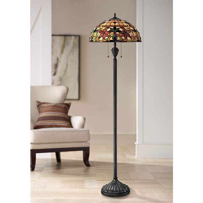 Quoizel Kami Tiffany Style Art Glass Floor Lamp