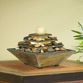 Four Tiers 9&quot; High Slate Stone Feng Shui Table Fountain