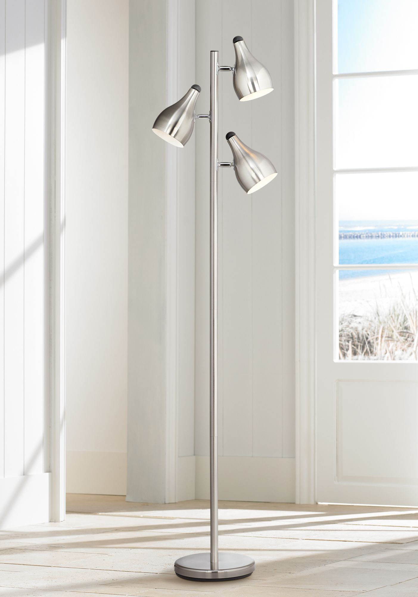 Trac Tree Style 3-Light Floor Lamp in Brushed Steel
