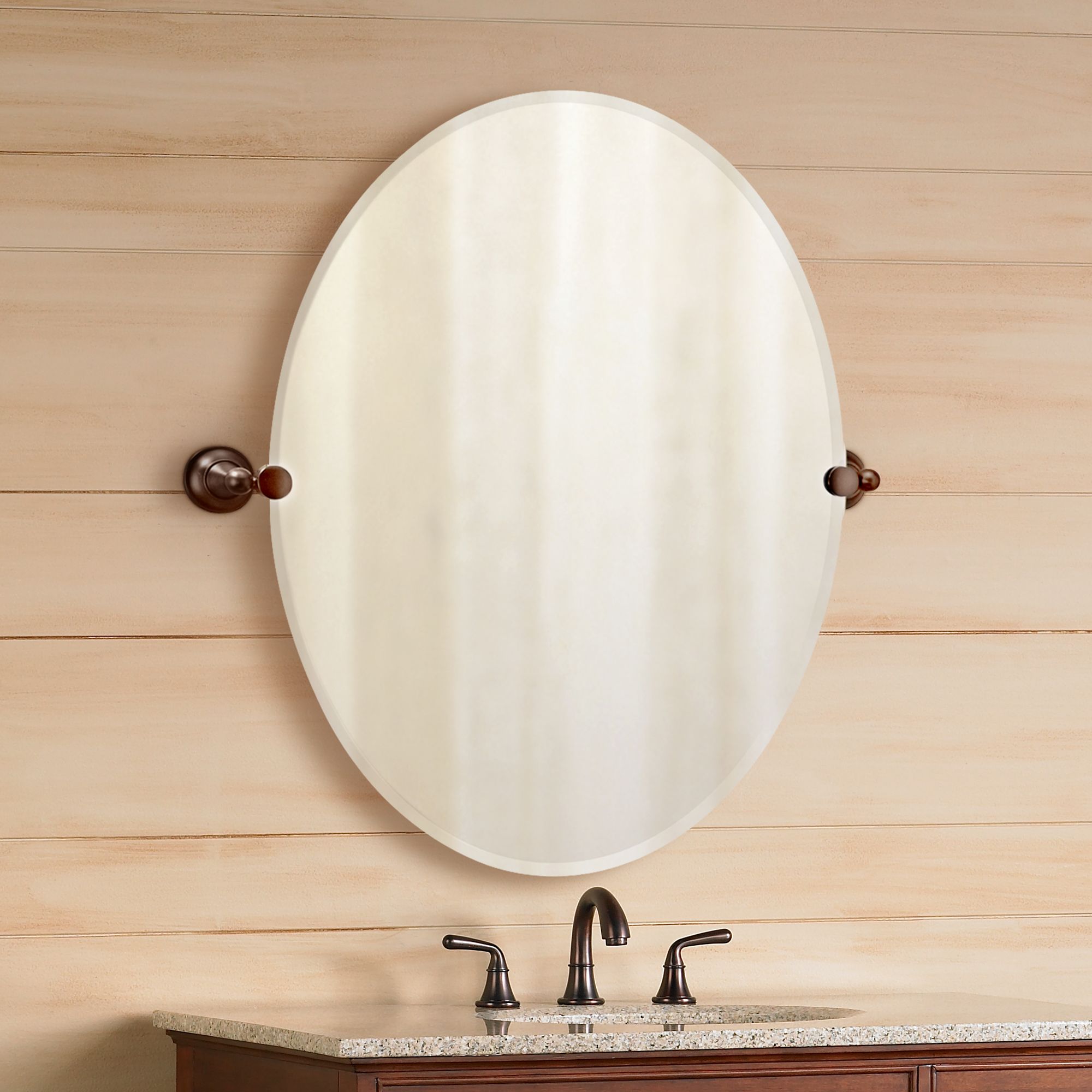 Gatco Tiara Oiled Bronze Brackets 28" x 32" Oval Wall Mirror