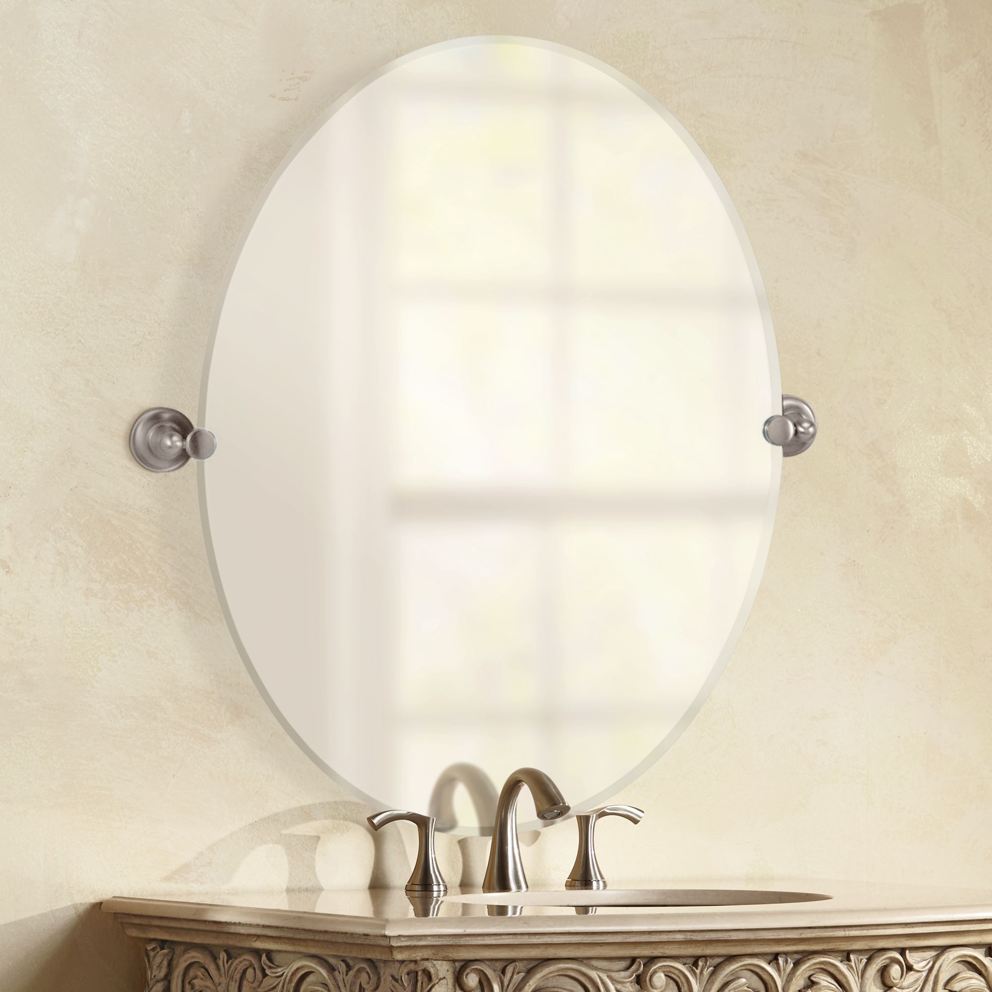 Gatco Tiara Satin Nickel 32" High Frameless Oval Wall Mirror P5329 Lamps Plus