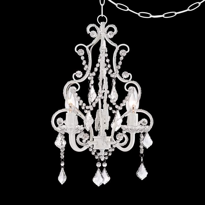 White With Crystal Accents Plug In Swag, Swag Chandelier With Plug