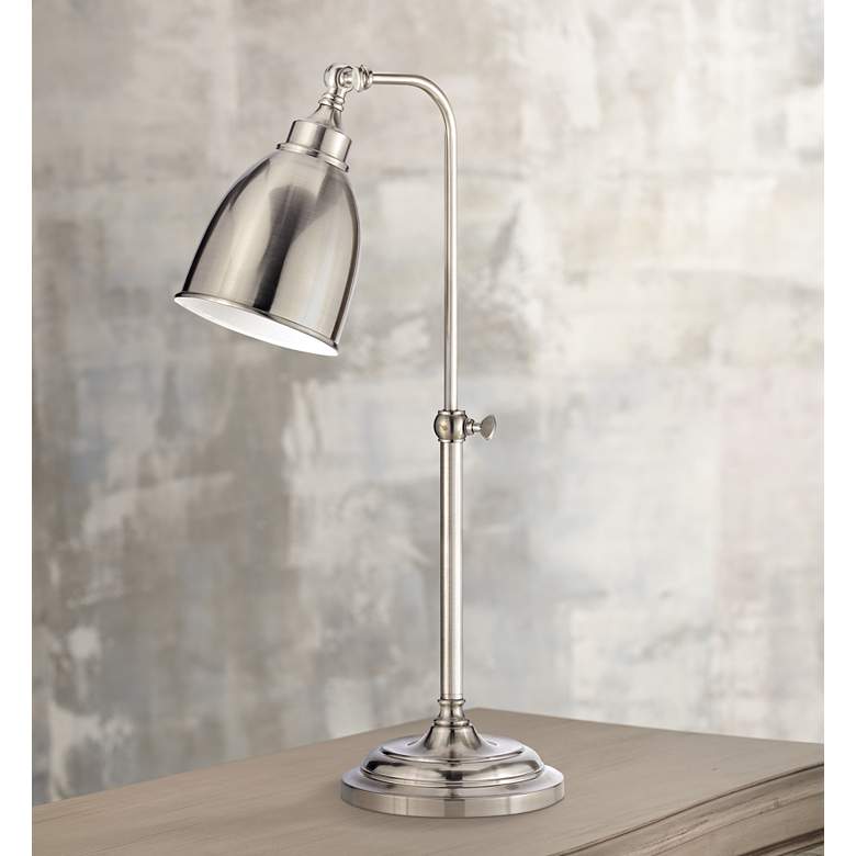 Image 2 Brushed Steel Metal Adjustable Pole Pharmacy Table Lamp