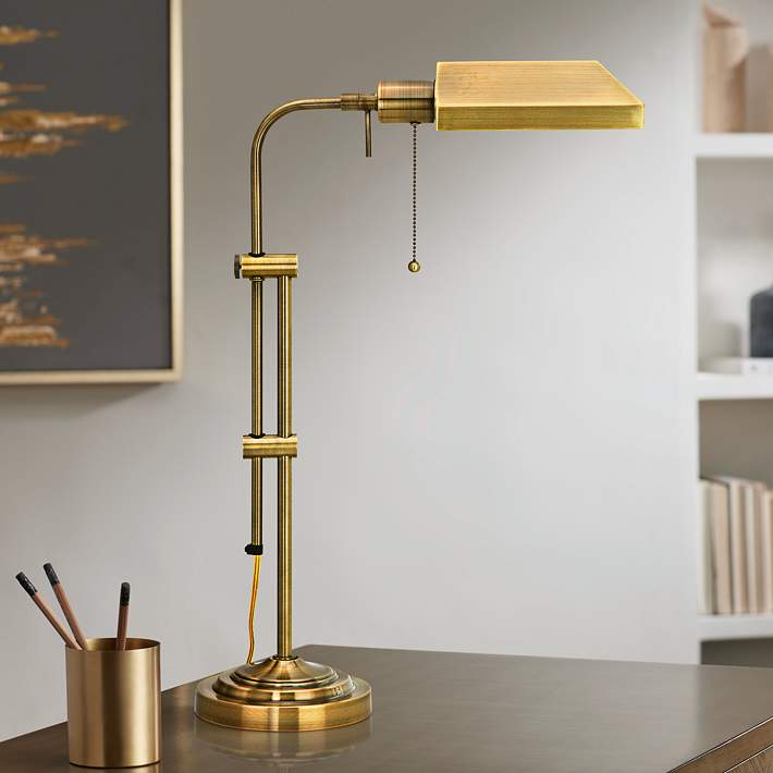 Antique Brass Adjustable Pole Pharmacy, Antique Brass Metal Adjustable Pole Pharmacy Desk Lamp