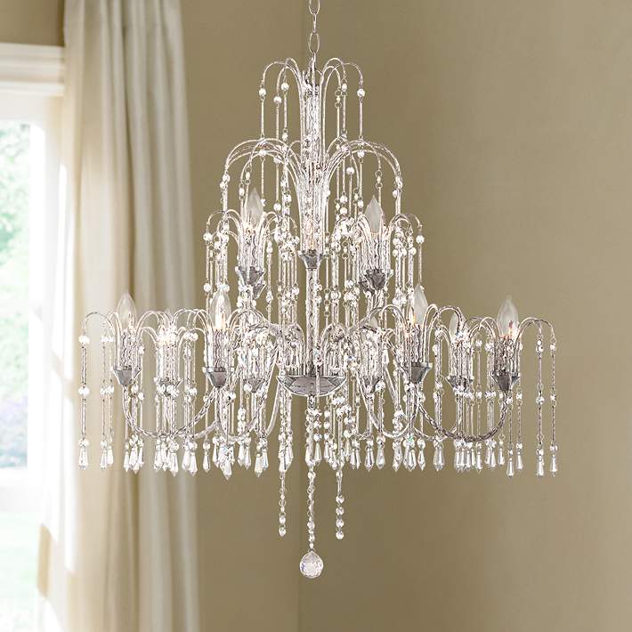 Crystal Rain Collection 33 Wide Large, Crystal Rain 15 Wide Chrome 3 Light Chandelier