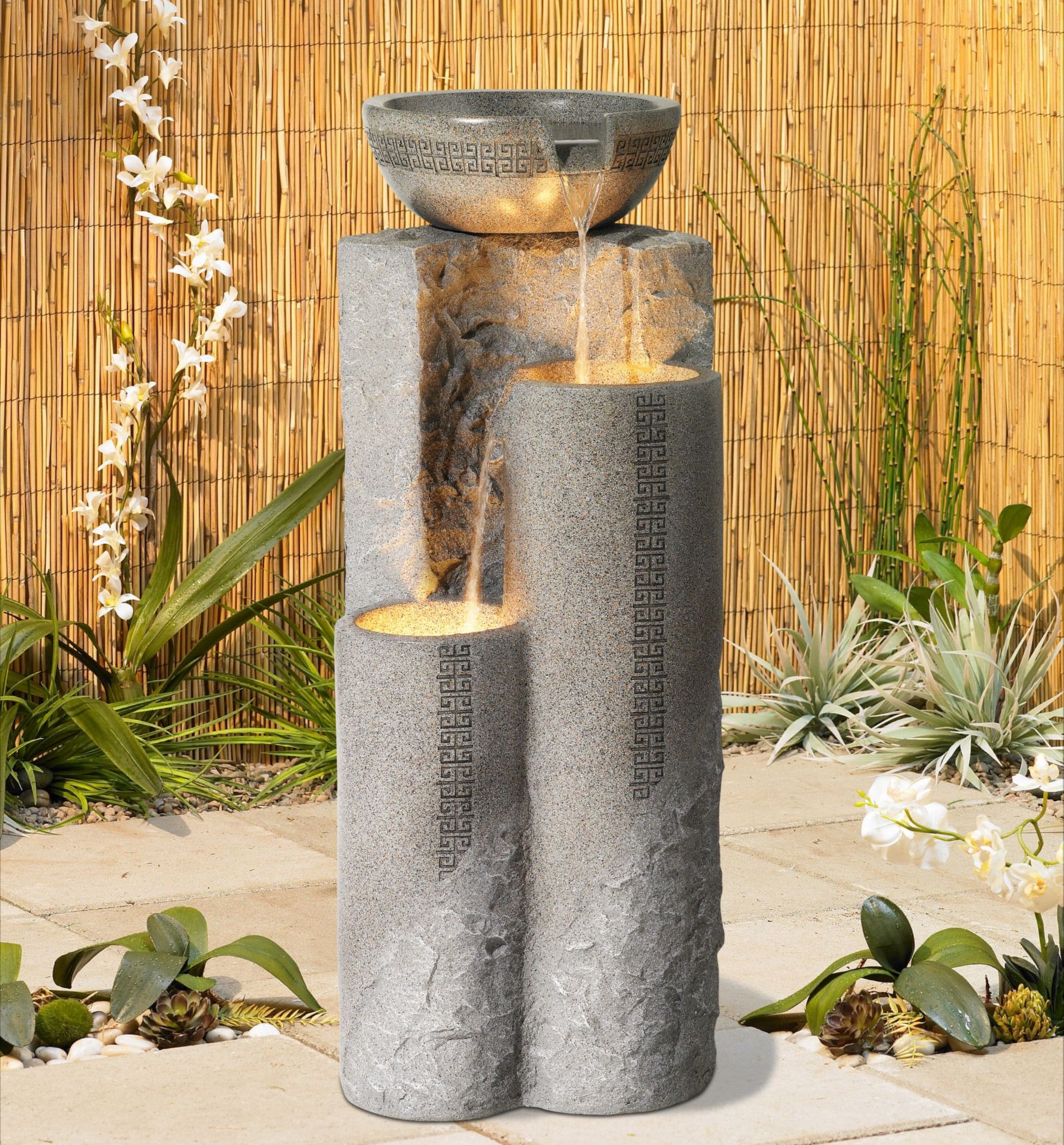 Bowl and Pillar 34 1/2" High Modern Fountain with LED Lights