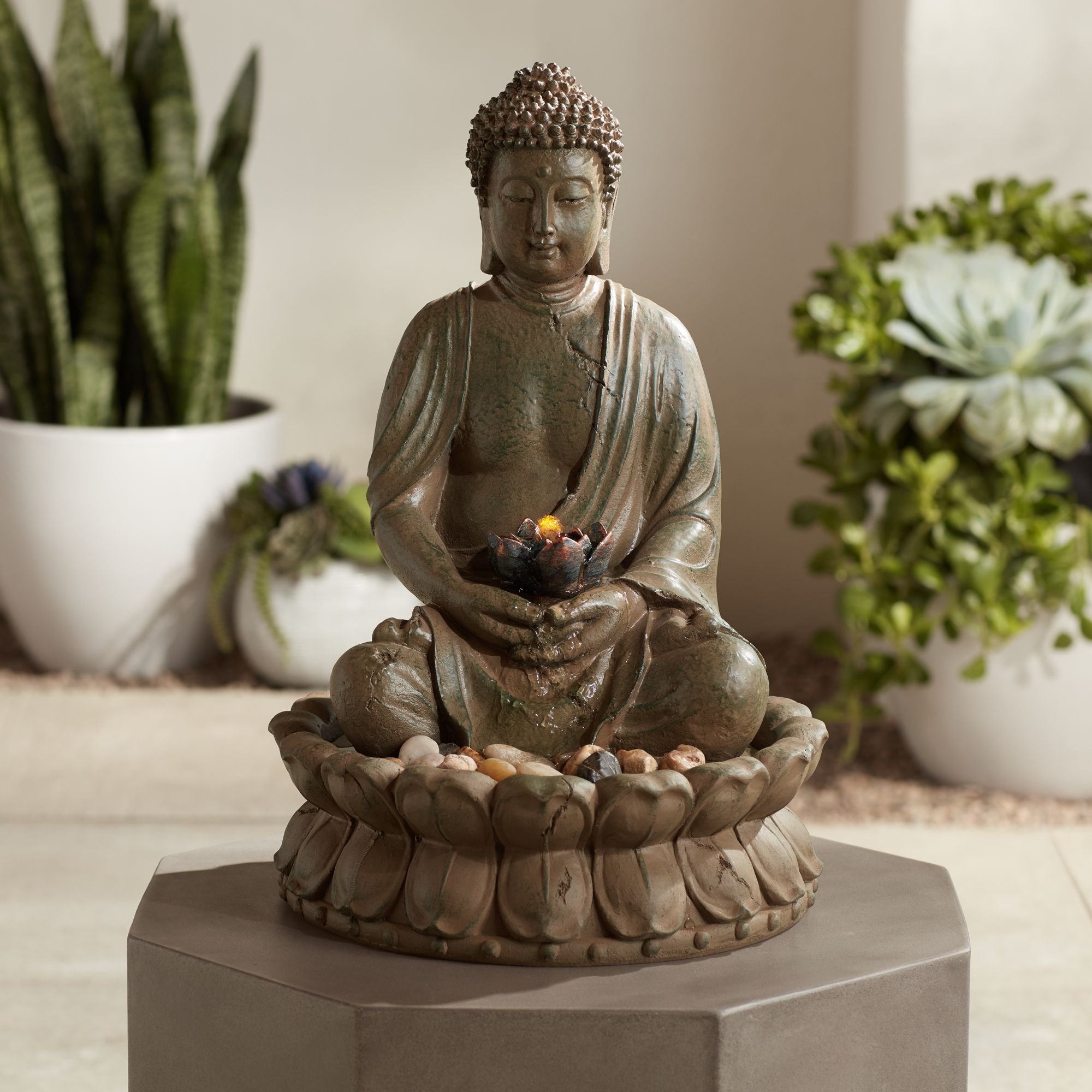 Meditating Buddha Antique Bronze 18.5"H LED Lighted Fountain