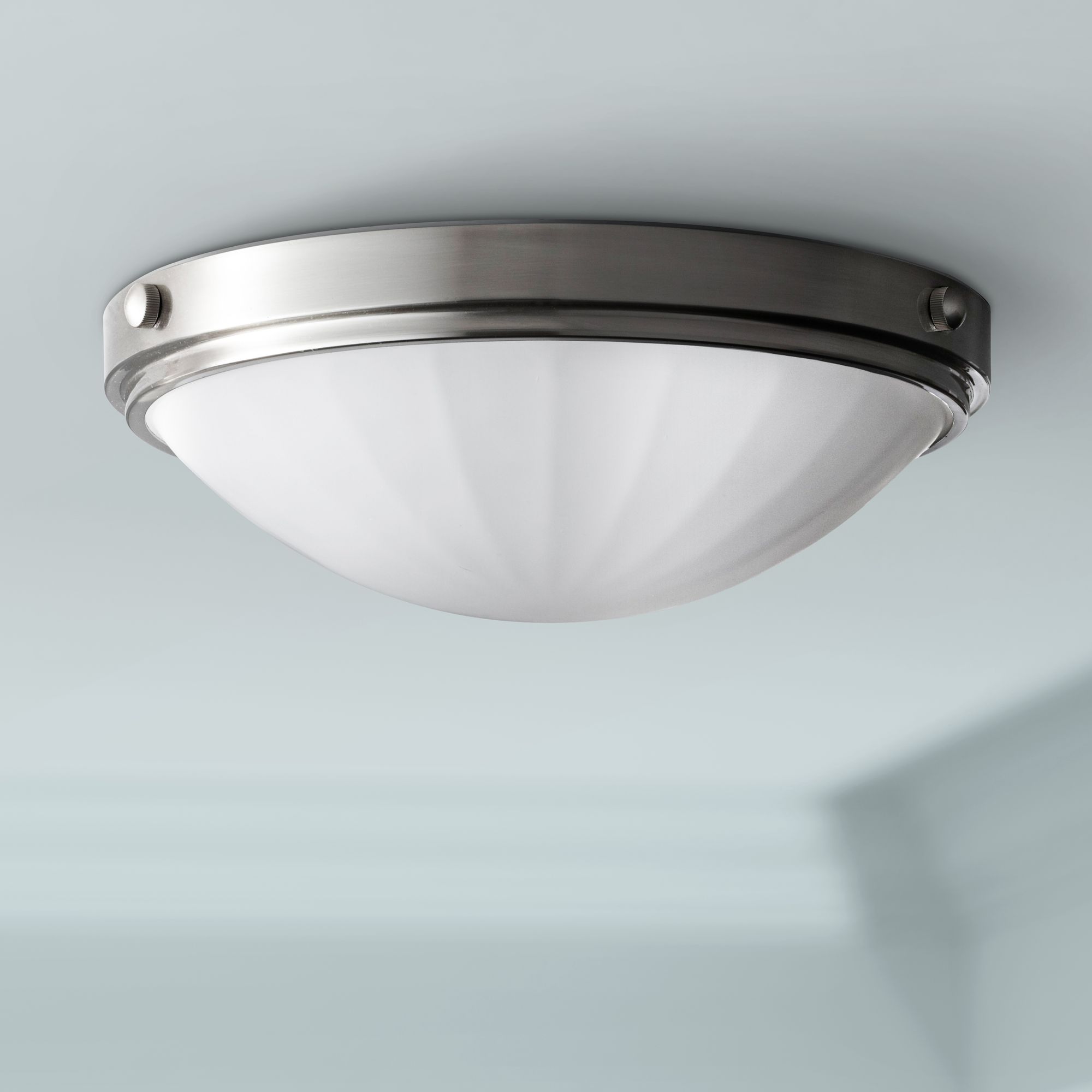 Feiss Perry Brushed Steel 13" Wide Flushmount Light