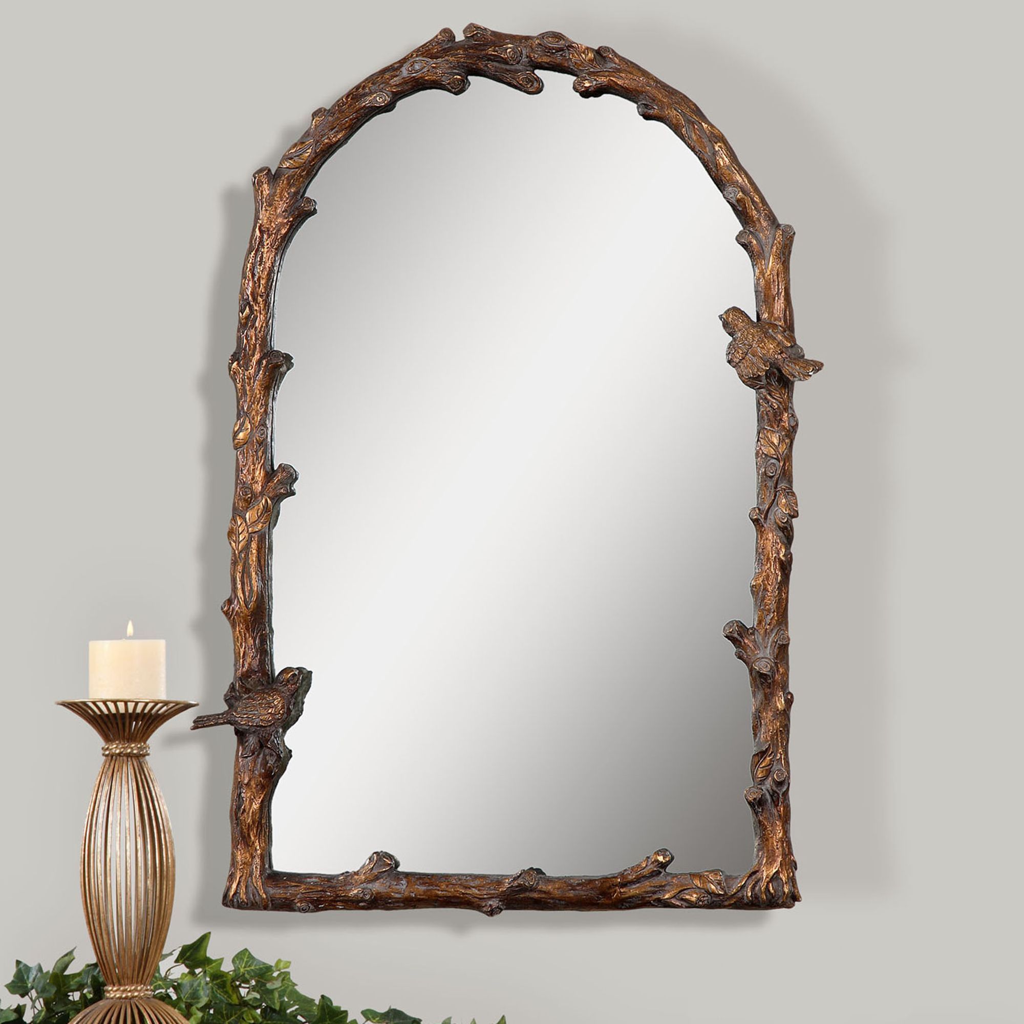 Uttermost Paza Gold 26" x 37" Songbirds Arch Wall Mirror