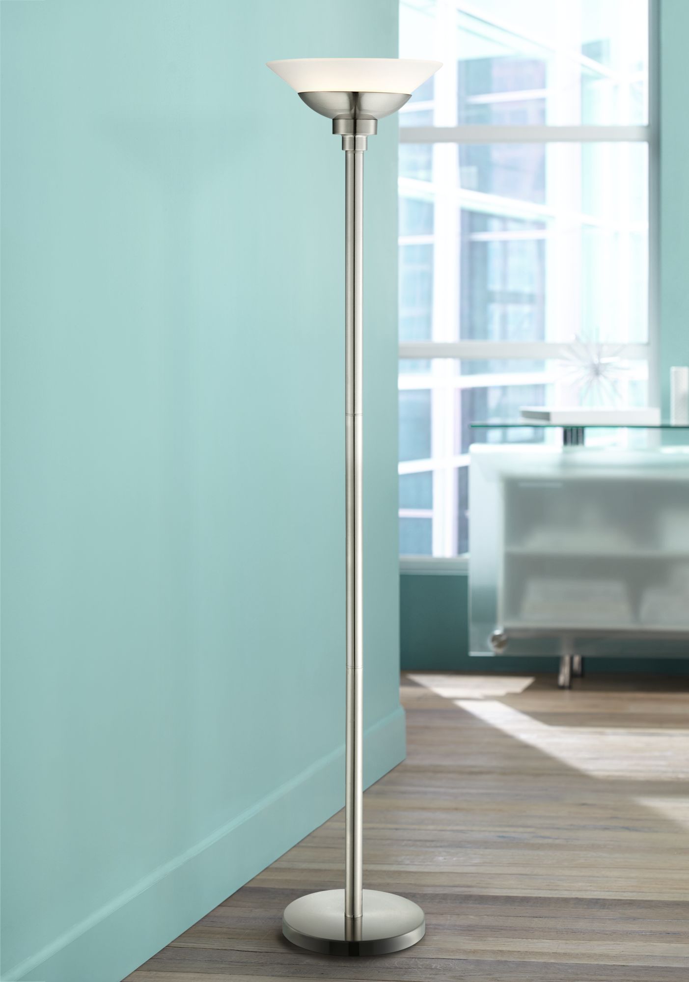 Metro Brushed Nickel Torchiere Floor Lamp